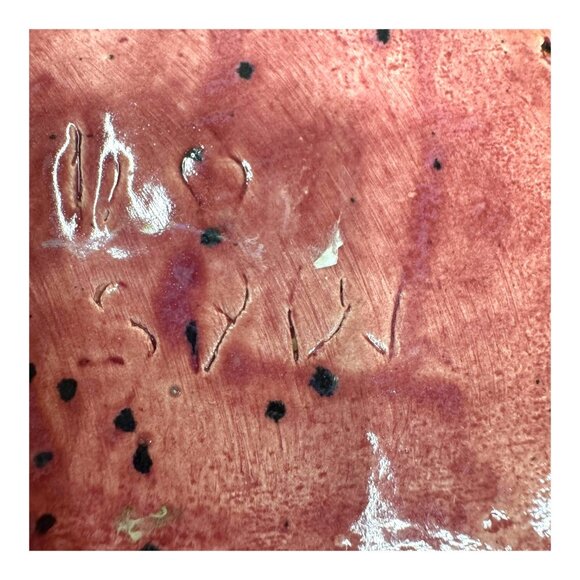 Vintage MCM Abstract Poodle Ruffle Trinket Ring Dish Pink Black Ceramic Boho 7" - Picture 4 of 6